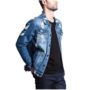 Veste en jean déchirée taille plus pour hommes veste en denim vieilli nouvelle mode - Product Image 4