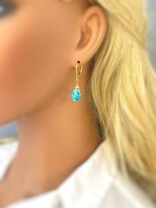 Pendientes de turquesa 14K oro plateado colgante hecho a mano azul piedra preciosa piedra natal joyería regalo de boda para esposa mamá fiesta - Product Image 4