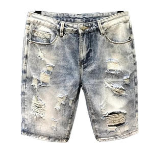 Pantalones cortos vaqueros de diseñador personalizados para hombre, ropa informal al por mayor con apliques desgastados bordados, pantalones cortos con patrón caliente - Product Image 1