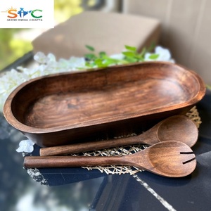 Handmade <b>Large</b> Bread <b>Bowl</b> Set Long <b>Wooden</b> Dough <b>Bowl</b> Walnut Color Modern for Party Kitchen Decor - Product Image 3