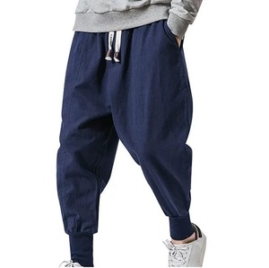 Pantalons de survêtement à entrejambe tombant en gros, amples, extensibles, évasés, baggy, empilés, taille élastique, respirants, 100% polyester, couleur bleue - Product Image 1