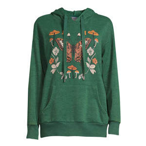 เสื้อมีฮู้ดลายกราฟิกสีเขียวสำหรับผู้หญิงเสื้อมีฮู้ดแขนยาวแบบสวมหัวเปิดไหล่ตกใส่ได้ทั้งชายและหญิง - Product Image 1