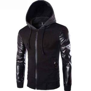 Sudadera con capucha de invierno de talla grande transpirable de última moda con mangas de cuero y bolsillo en el pecho 100% algodón negro color en blanco - Product Image 6