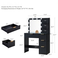 Coiffeuse OEM à miroir large et éclairage LED réglable, avec tiroirs, plateau en verre et station de charge