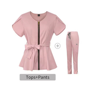Uniformes médicos personalizados al por mayor, uniformes de hospital elásticos, uniformes de enfermería, conjuntos de uniformes de moda con cremallera frontal para mujeres - Product Image 2