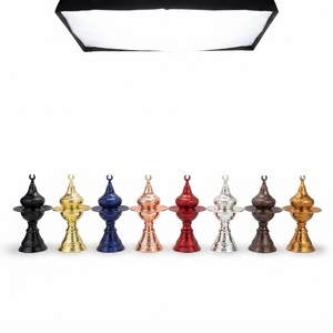 Quemador de Incienso de Metal Dorado Ornamentado de Inspiración Egipcia con Tapa de Cúpula Perforada, Bandeja Decorativa Hecha a Mano y Base de Pedestal - Product Image 5