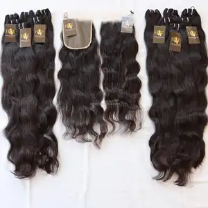 African Women Raw Hair Vendors Virgin Human Hair Bundles With Swiss HD Closure Raw Brazilian Cuticle Aligned Wavy Hair Extension