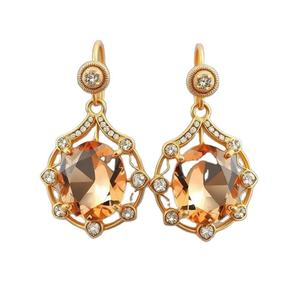 Boucles d'oreilles en argent sterling 925 plaqué or 18 carats avec pierre ovale champagne, bijoux de déclaration, cadeau pour elle - Product Image 3