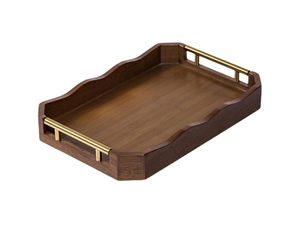 Bandeja DE SERVICIO DE MADERA hecha a mano con asas de metal Bandeja de mesa de centro decorativa rectangular para alimentos, bebidas y decoración del hogar - Product Image 1