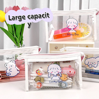 Logo imprimé personnalisable à colorier fermeture éclair étanche transparent en plastique pvc rangement trousse à crayons cosmétique sac pochette pour l'école