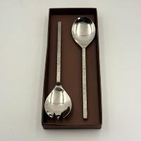 Serveur à salade de table à manger en acier inoxydable poli brillant, manche long, écologique, lavable au lave-vaisselle, fait à la main, faible MOQ