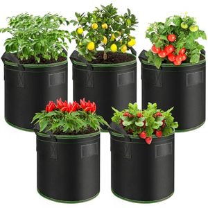5 Vasi Da Giardinaggio In Tessuto Non Tessuto Ispessito Con Manici - 2 Galloni