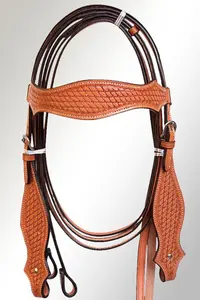 Marron/Blanc Buckstitch Western Dressage Cheval Selle En Cuir Véritable 100% Peau De Vache Confortable et Durable Portable Équitation Selle - Product Image 3