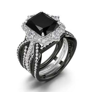 Ensemble de bagues de fiançailles Jeulia Twisted Interchangeable Black Radiant Halo - Product Image 3