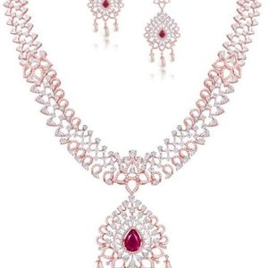 Nuevo Diseño de Última Moda, Juego de Joyería Fina de Oro Amarillo y Blanco de 14 Quilates, Collar con Diamantes de Corte Pera Geométrico para Regalo de Boda y Fiesta - Product Image 1