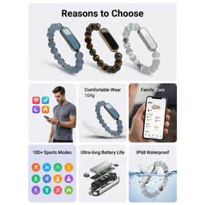 Pulsera inteligente con cuentas de piedras preciosas azules y cierre metálico para seguimiento de actividad física y monitorización del ritmo cardíaco, joyería de moda unisex - Product Image 4