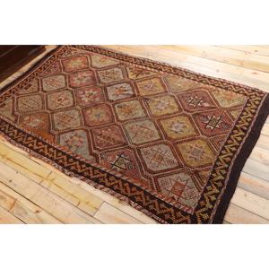 Alfombra Turca Vintage Grande de 5,3x9,1 pies (162x277 cm), Alfombra Kilim a Cuadros Marrón - Product Image 4