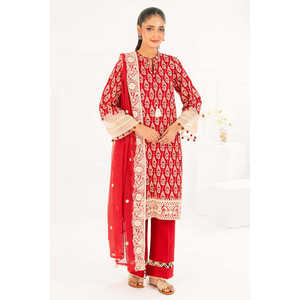 Ensemble Salwar Kameez en coton Khaddar brodé 3 pièces avec dupatta en filet, tenue de fête pakistanaise CN-52006 - Product Image 2