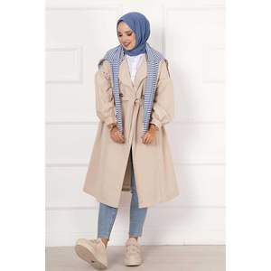 Gabardina Impermeable Manga Globo con Cinturón Extraíble Beige - Product Image 3