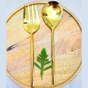 Juego de Cuchara y Tenedor para Servir Multiusos de Acero Inoxidable Dorado, Servidor de Ensaladas de Metal Estilo Martillado para Buffet de Pasta y Mesa de Comedor - Product Image 1