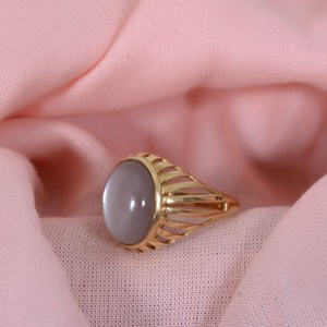 Grey Moonstone Brass <b>Ring</b> 18k Gold Plated Hollow Cutout Vintage <b>Ring</b> <b>For</b> Women - Product Image 3