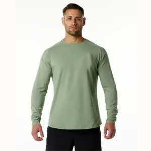 Мужская футболка с круглым вырезом, зеленая футболка из 94% хлопка и 6% спандекса, с коротким рукавом, приталенная, с длинным рукавом