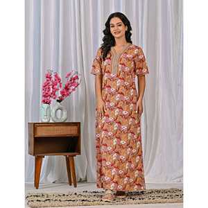 Vestido de Dormir 100% Algodón con Estampado Jaal Hecho a Mano, Camisón Suave Tejido con Diseño Floral y Cierre de Botones, Talla 3XL para Damas de Honor - Product Image 6