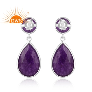 Meilleure vente en argent Sterling fin naturel améthyste aventurine Quartz pierres précieuses balancent boucle d'oreille bijoux personnalisés pour les femmes - Product Image 2