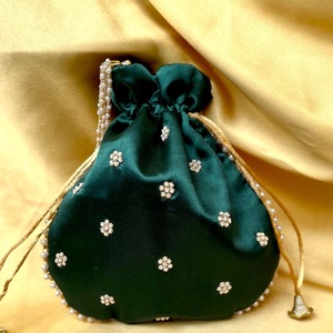 Bolso Bordado a Mano SANIYA HANDICRAFT, Tela de Algodón Profesional, Verde, Morado, Dorado, con Cuentas, Punto de Cruz, para Boda - Product Image 5