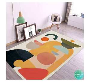 พรมขนสัตว์คุณภาพสูง ดีไซน์ทันสมัยแบบนามธรรม ขนปุยปานกลาง เนื้อสัมผัสนุ่ม ปลอดภัยสำหรับสัตว์เลี้ยง ไม่ลื่น ผลิตด้วยมือ - Product Image 1