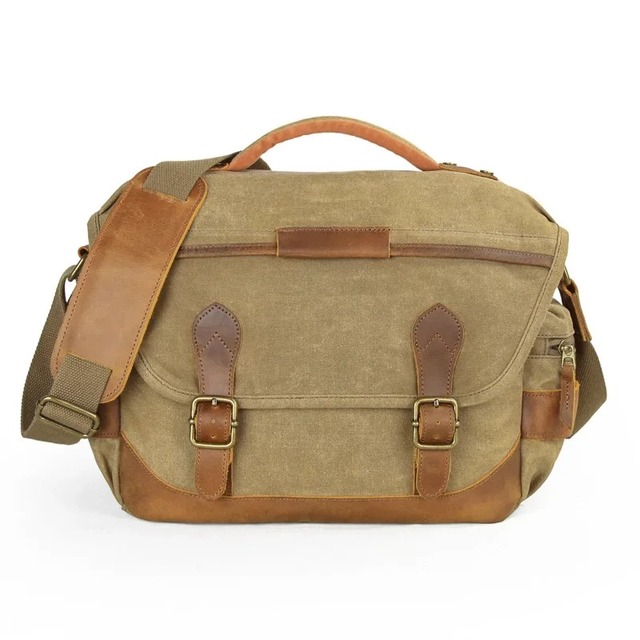 Latest 2025 Model Vintage Oiled Wax Canvas Messenger Leather DSLR Digital Camera Bags For Photography Waterproof LCCB-0024