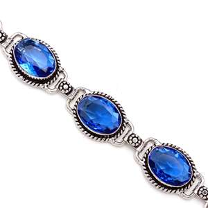 Blue Sapphire Quartz <b>Bracelet</b> Bangle Oval Faceted Cut <b>Gemstone</b> Adjustable German Silver Charm Multi Blue Sapphire <b>Bracelet</b> - Product Image 2