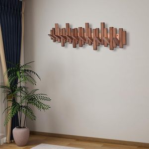Solid Handmade Natural Wood Coat <b>Rack</b> With 10 Hooks Wall-Mounted Entry Way Coat <b>Rack</b> for Clothing Bathroom Bedroom Kitchen Use - Product Image 5