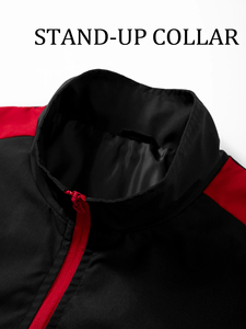 Chaqueta Bomber Deportiva para Hombre, Cuello Alto, Cierre de Cremallera, Diseño Geométrico en Rojo y Negro, Corte Ajustado, Transpirable, para Otoño - Product Image 2
