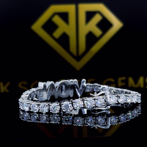 Bracelet Diamant Moissanite Coupe Ronde, D VVS1 Moissanite, Bracelet 7.25 Pouces pour Homme/Femme, Argent 925, Bracelet Nom Tennis - Product Image 4