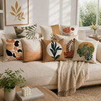 Housse de coussin décorative bohème abstraite à motif botanique, en polyester doux, motif feuille de Monstera orange terre cuite, pour canapé