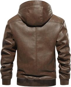 Nueva chaqueta de moto con capucha de cuero genuino para hombre, impermeable, a prueba de viento, informal, con cremallera y forro de Sherpa - Product Image 3