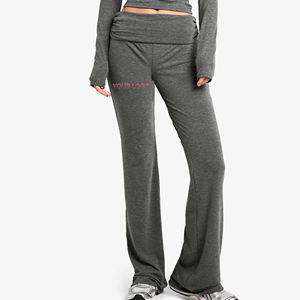 Vente en gros Vêtements décontractés Pantalons athlétiques de yoga sans cordon de serrage Pantalons de sport évasés à jambes larges de couleur unie de taille haute - Product Image 1