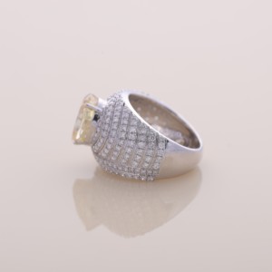 IGI Certified Luxury Cushion Cut Yellow Lab Grown Diamond Multi Row Pave <b>Cocktail</b> <b>Ring</b> in 14K White / Rose & Yellow <b>Gold</b> - Product Image 2