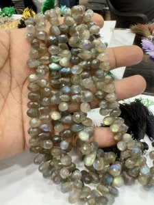 Natural Faceted Labradorite Briolette Teardrops 8-Inch Strand 5-7mm Approx. Size <b>Cushion</b> Cut Beads - Product Image 6