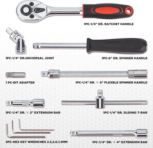 53-Piece <span class=keywords><strong>1</strong></span>/4 inch ổ đĩa Metric Bit Ổ cắm mở rộng thanh tự động sửa chữa hộ gia đình lưu trữ Ratchet cờ lê công cụ thiết lập - Product Image 2