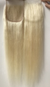Vente en gros Mongol Brésilien 613 Blonde Droite Extensions de Cheveux Humains Cuticule Aligné 4x4 HD Vague de Fermeture de Dentelle Transparente - Product Image 2