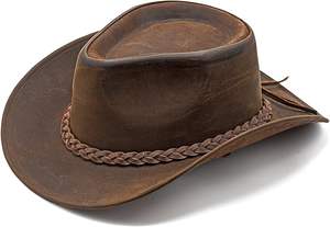 Sombrero de vaquero de cuero genuino Sombrero de estilo australiano occidental Negro con barbijo - Product Image 3