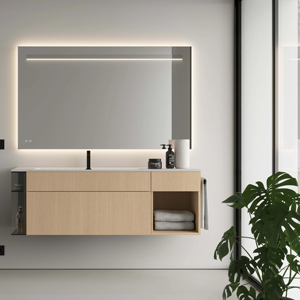 Meuble-lavabo double en bois contreplaqué sur pied, entièrement assemblé, style personnalisé, fabriqué sur mesure par JY Project, Vietnam. - Product Image 1