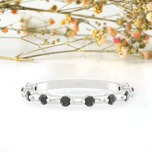 Anillo de banda de distancia de Diamante Negro redondo de 2mm de calidad superior Anillo apilable de oro real de 14K Joyería al por mayor más vendida - Product Image 1