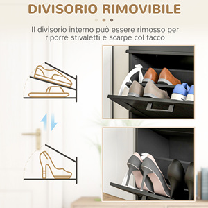 Homcom ชั้นวางรองเท้าทันสมัยพร้อมลิ้นชัก2ข้างสำหรับรองเท้า10คู่และชั้นวางปรับได้ขนาด54x24x82.5ซม. สีดำ - Product Image 6