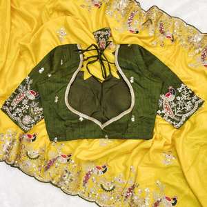 Saree en soie Chinon lourd avec des fils à broder lourds Codding et paillettes fonctionnent parfait pour tous les événements de mariage - Product Image 5