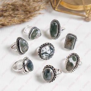 Bagues ajustables en agate mousse les plus saisissantes, pierres précieuses les plus bénéfiques pour la méditation, les fêtes et le port quotidien - Product Image 1
