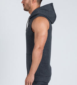 Sudadera con capucha sin mangas con bolsillos para hombre de algodón lavado a la piedra y invierno con logotipo bordado personalizado al por mayor - Product Image 5