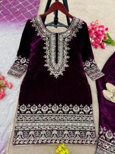 Dernier Designer Viscose Velvet Broderie Séquence Salwar Suit By Fab Zone - Product Image 4